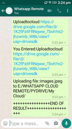 Uploadtocloud command, whatsapp cloud remote
